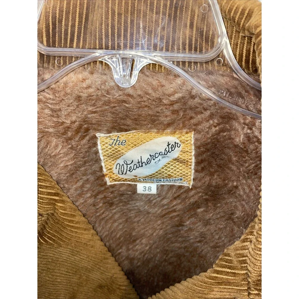 Weathercaster Men’s Corduroy Coat Size Medium Brown Fleece Lined Belted Outdoors - Picture 2 of 12